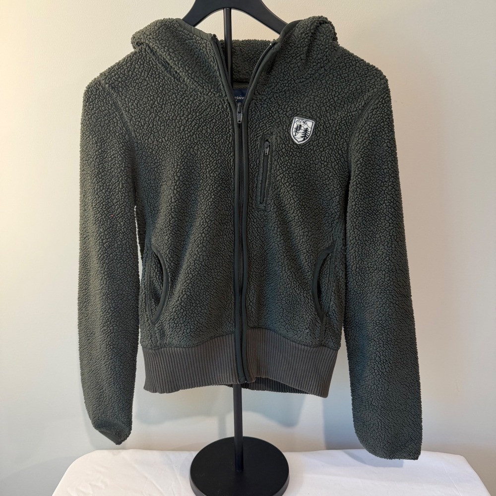 American Eagle Outfitters Forrest Green Sherpa Fleece Full Zip Hoodie Small